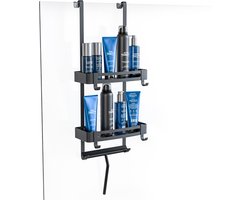 Sanova Hangend Doucherek Met Douchewisser - Zonder Boren - Anti Kras Strips - Zwart - 2 Laags