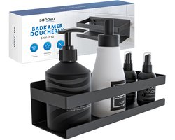 Sanova Hangend Doucherek - Zonder Boren - 30 CM - Zwart - Met 2 Haakjes