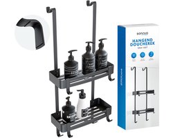 Sanova Hangend Doucherek - Zonder Boren - Anti Kras Strips - Zwart - RVS - 2 Laags