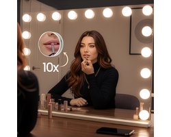 Sansbeauté® Hollywood Spiegel 80x60cm met Verlichting - Make Up Spiegel met Verlichting - 18x Led Lampen - 10x Vergroting - Vanity Spiegel - Mirror with Light - Miroir Mural - Makup Spiegel - Mekup Spiegel met Licht - Visagie Mirror - Dimbaar