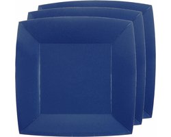 Santex Feest gebaksbordjes - donkerblauw - 20x - karton - 18 cm - vierkant - kartonnen feestbordjes