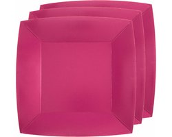 Santex Feest gebaksbordjes - fuchsia roze - 30x - karton - 18 cm - vierkant - kartonnen feestbordjes