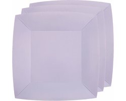 Santex Feest gebaksbordjes - lila paars - 20x - karton - 18 cm - vierkant - kartonnen feestbordjes