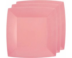 Santex Feest gebaksbordjes - roze - 10x - karton - 18 cm - vierkant - kartonnen feestbordjes