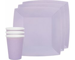 Santex feest/verjaardag servies set - 10x gebaksbordjes en bekertjes - lila paars - karton