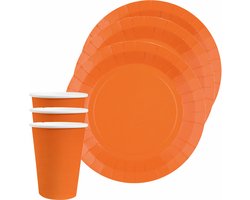 Santex feest/verjaardag servies set - 10x gebaksbordjes en bekertjes - oranje - karton