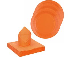 Santex feest/verjaardag servies set - 10x gebaksbordjes/20x servetten - oranje - karton