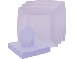 Santex feest/verjaardag servies set - 20x bordjes/20x servetten - lila paars - karton