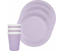 Santex feest/verjaardag servies set - 20x gebaksbordjes en bekertjes - lila paars - karton