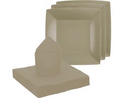 Santex feest/verjaardag servies set - 20x gebaksbordjes/20x servetten - taupe/beige - karton