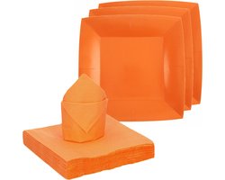 Santex feest/verjaardag servies set - 20x gebaksbordjes/25x servetten - oranje - karton