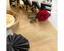 Santex Kerstdiner glitter tafelloper op rol - goud - 28 x 300 cm - polyester