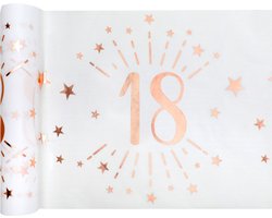 Santex Tafelloper op rol - 18 jaar verjaardag - non woven polyester - wit/rose goud - 30 x 500 cm