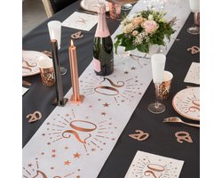 Santex Tafelloper op rol - 20 jaar verjaardag - non woven polyester - wit/rose goud - 30 x 500 cm