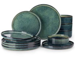 Santivo Serviesset - 12 delig - 4 persoons - Groen - Dinerborden - Bordenset - Ontbijtborden - Keukenservies - Diepe borden - Servies