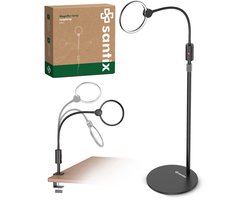 SANTIX® 3-in-1 Loeplamp met LED Verlichting, Standaard en Tafelklem – Vergrootglas met 5x Vergroting – Leeslamp, Werk- en Bureaulamp – Oplaadbaar, 3 Lichtstanden en Maximaal 143cm