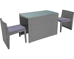 SANTORIN grijs gevlochten kunststof inbouw tuinmeubelen voor 2 - grijze kussens