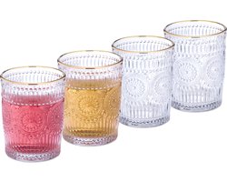 sapglazen - set van 4 - 300 ml - vintage drinkglazen - gouden rand