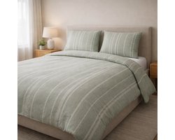 Saphira EXCLUSIVE Dekbedovertrek – Groen Gestreept – 140x200/220 cm – Eenpersoons – Inclusief 1 Kussensloop 60x70 cm – Premium Katoen
