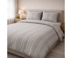 Saphira EXCLUSIVE Dekbedovertrek – Strepen Grijs – 140x200/220 cm – Eenpersoons – Inclusief 1 Kussensloop 60x70 cm – Premium Katoen