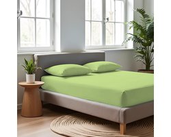 Saphira - Jersey Hoeslaken - Strijkvrij - Rondom Elastiek - Rekbaar - 30 cm Hoekhoogte - 100% Zachte Brushed Katoen - 140/160x200/220 +30cm - Groen