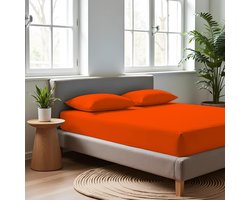 Saphira - Jersey Hoeslaken - Strijkvrij - Rondom Elastiek - Rekbaar - 30 cm Hoekhoogte - 100% Zachte Brushed Katoen - 140/160x200/220 +30cm - Oranje