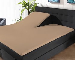 Saphira Luxe Splittopper Hoeslaken Taupe/Beige – 100% Jersey Katoen – 180x200/220 cm – Split van 80/90cm – Zacht, Ademend & Rekbaar – Voor Splittopper Matras – Perfecte Pasvorm