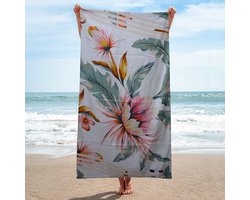 Saphira Luxe Strandlaken 80x160 cm – 100% Katoen – Licht & Roze Bloemen Design – Superzacht & Ademend