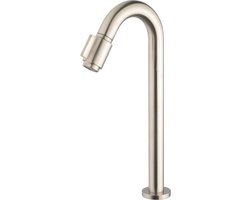 Saqu Essential 2.0 Fonteinkraan - 20 cm Hoge Uitloop - Geborsteld Staal - Toiletkraan - Koudwaterkraan - WC kraan