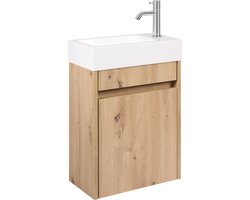 Saqu Florence Toiletmeubel - 40,5x22x59 cm - Voorgemonteerd - in Naturel met Fontein Rechts - Fonteinmeubel - WC Kastje - WC Meubel