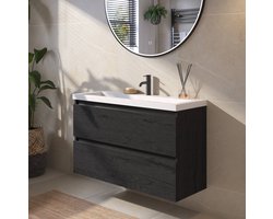 Saqu Gaia Badkamermeubel Set - 100x40 cm - Voorgemonteerd - Zwart - Wastafelmeubel - Badmeubel