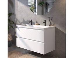 Saqu Gaia Badkamermeubel Set - 100x51,5 cm - Voorgemonteerd - Wit - Wastafelmeubel - Badmeubel