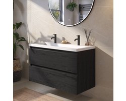Saqu Gaia Badkamermeubel Set - 100x51,5 cm - Voorgemonteerd - Zwart - Wastafelmeubel - Badmeubel