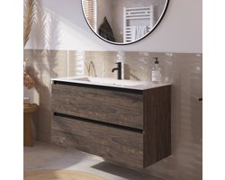 Saqu Gaia Badkamermeubel Set - 101x46 cm - Voorgemonteerd - Bruin - Wastafelmeubel - Badmeubel