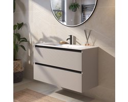 Saqu Gaia Badkamermeubel Set - 101x46 cm - Voorgemonteerd - Mat Greige - Wastafelmeubel - Badmeubel