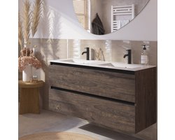 Saqu Gaia Badkamermeubel Set - 121x46 cm - Voorgemonteerd - Bruin - Wastafelmeubel - Badmeubel