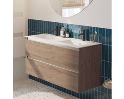 Saqu Gaia Badkamermeubel Set - 121x46 cm - Voorgemonteerd - Bruin - Wastafelmeubel - Badmeubel