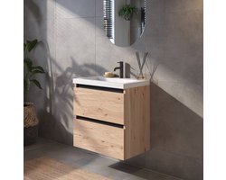Saqu Gaia Badkamermeubel Set - 60x40 cm - Voorgemonteerd - Eiken - Wastafelmeubel - Badmeubel