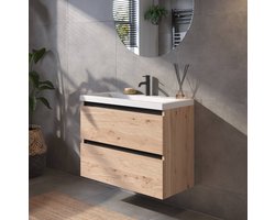Saqu Gaia Badkamermeubel Set - 80x40 cm - Voorgemonteerd - Eiken - Wastafelmeubel - Badmeubel