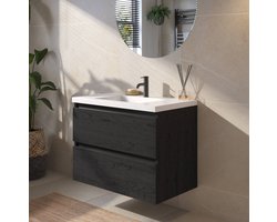 Saqu Gaia Badkamermeubel Set - 80x51,5 cm - Voorgemonteerd - Zwart - Wastafelmeubel - Badmeubel