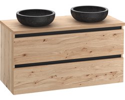 Saqu Gaia badmeubel incl. afdekblad 120x51x62cm naturel eiken – zwarte greeplijst