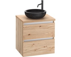 Saqu Gaia badmeubel incl. afdekblad 60x51x62cm naturel eiken – aluminium greeplijst