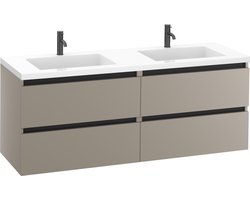 Saqu Gaia badmeubel incl. dubbele glans witte wastafel 160x52x64cm mat greige – zwarte greeplijst