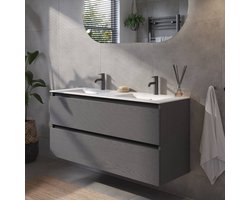 Saqu Gaia badmeubel incl. dubbele mat witte keramische wastafel 120x46x61cm gebrand zwart – zwarte greeplijst