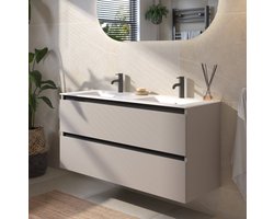 Saqu Gaia badmeubel incl. dubbele mat witte keramische wastafel 120x46x61cm mat greige – zwarte greeplijst