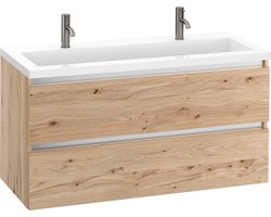 Saqu Gaia badmeubel incl. glans witte wastafel 120x52x64cm naturel eiken – aluminium greeplijst