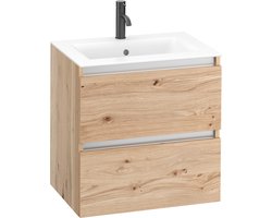 Saqu Gaia badmeubel incl. keramische wastafel 60x46x61cm naturel eiken – aluminium greeplijst