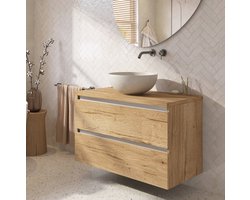 Saqu Gaia badmeubel incl. mat grijze keramische waskom 100x51x79cm eiken marcato – aluminium greeplijst
