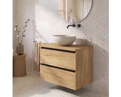 Saqu Gaia badmeubel incl. mat grijze keramische waskom 80x51x79cm eiken marcato – zwarte greeplijst