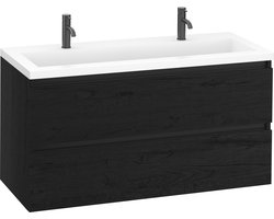 Saqu Gaia badmeubel incl. mat witte wastafel 120x52x64cm eiken zwart – zwarte greeplijst